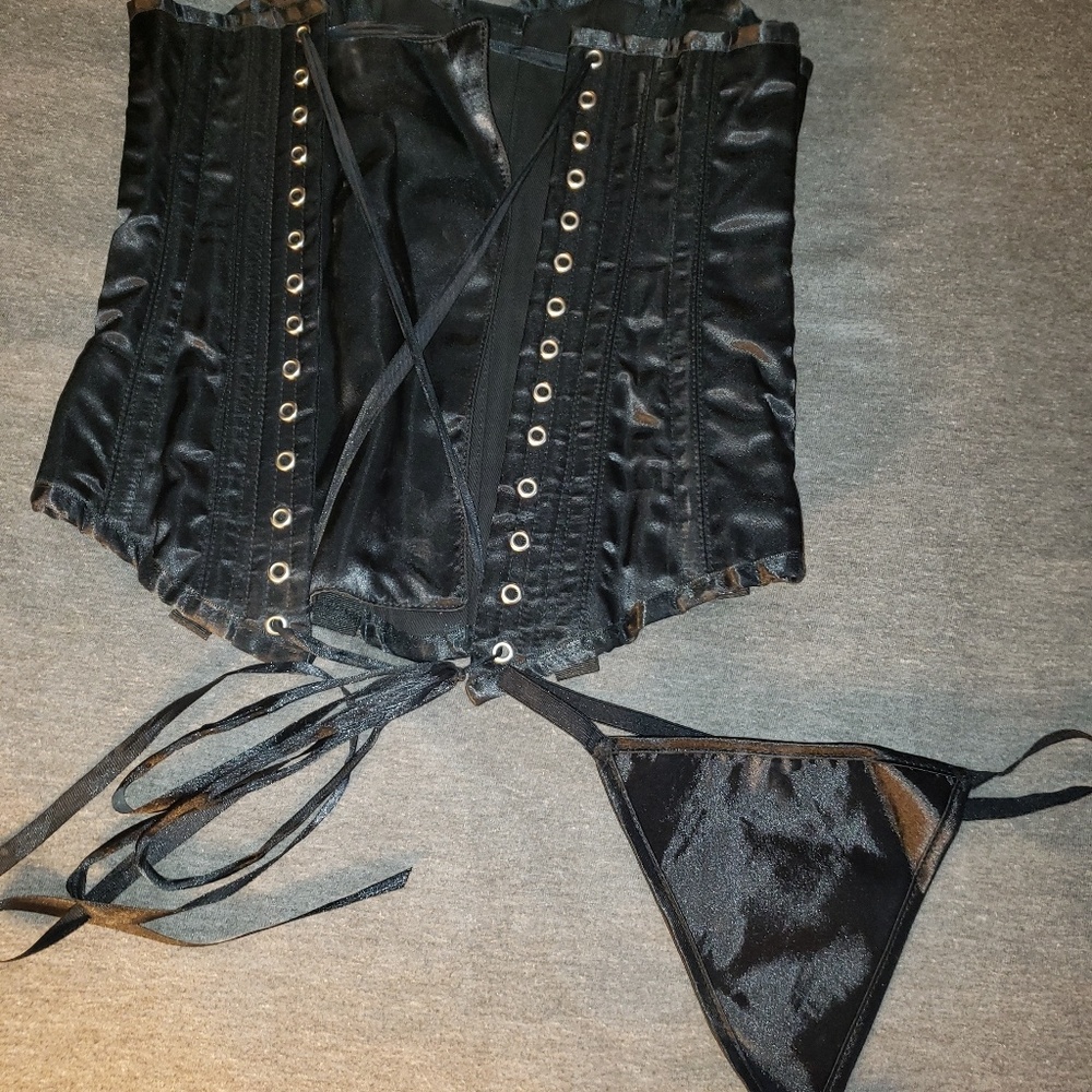 New Black Corset Bustier with Black Thong